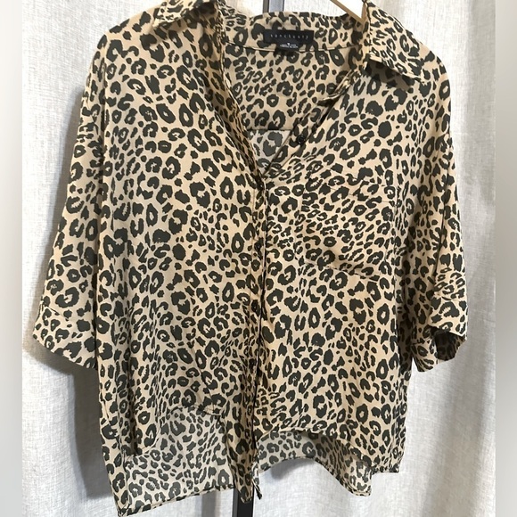 Sanctuary Top Womens M Brown Button Up Animal Print Tie Waist Boxy Blouse Shirt - Picture 1 of 4